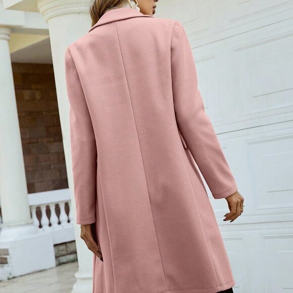Pink Preppy Womens Lapel Collar Double Breasted Overcoat - Picture 2 of 4
